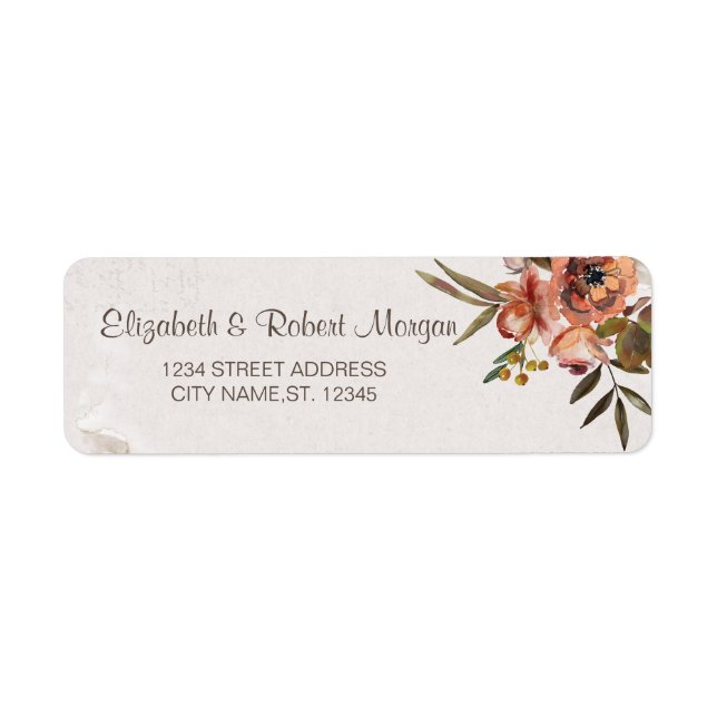 Watercolor Autumn Flowers Wedding Label (Front)
