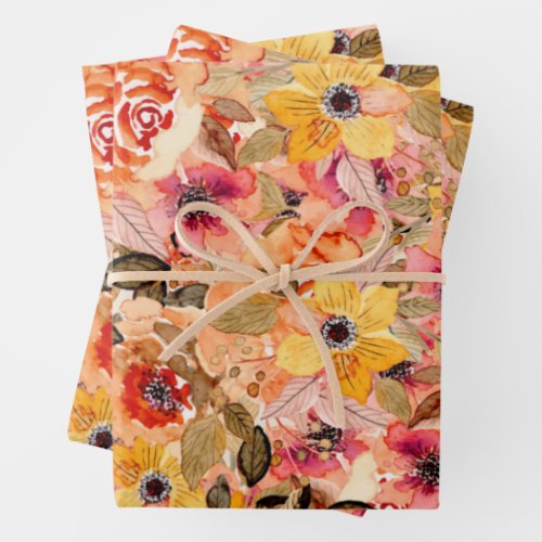 Watercolor Autumn Flowers Wrapping Paper Sheets