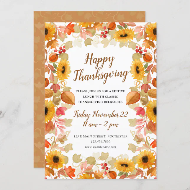 watercolor autumn foliage thanksgiving invite | Zazzle