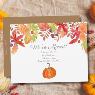 Watercolor Autumn Foliage With Pumpkin New Address Announcement