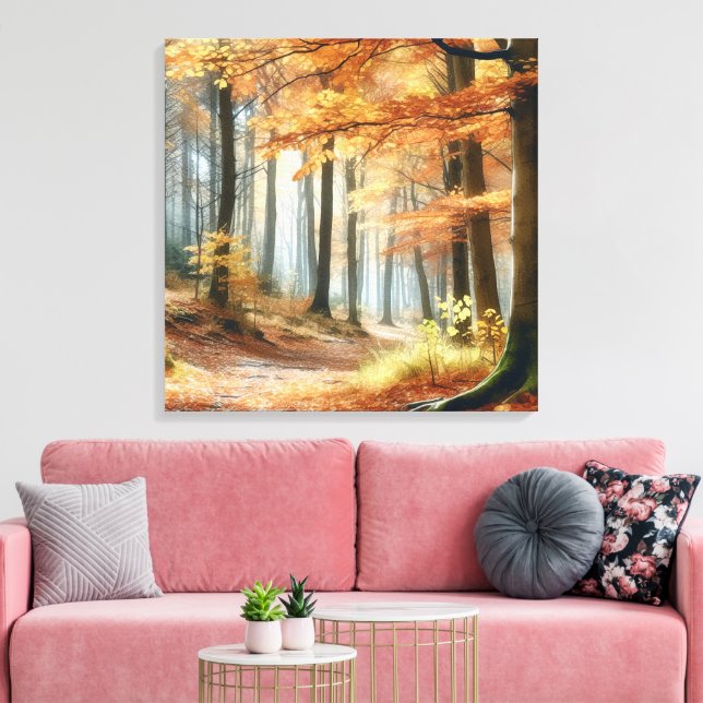 Watercolor Autumn Forest: Vibrant Fall Art Canvas Print (Insitu(LivingRoom))