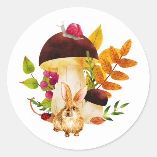 Watercolor Autumn Forest Wild Mushrooms  Classic Round Sticker