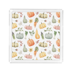 Watercolor Autumn Harvest Pattern Acrylic Tray
