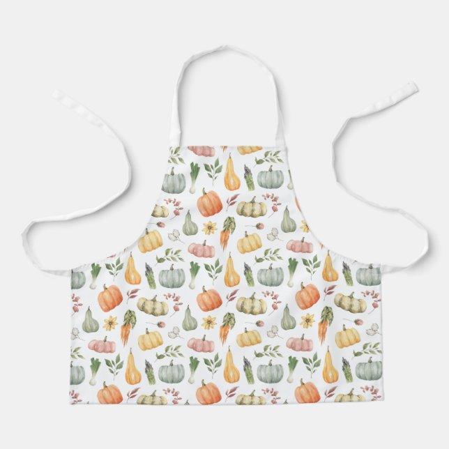 Watercolor Autumn Harvest Pattern Apron (Front)