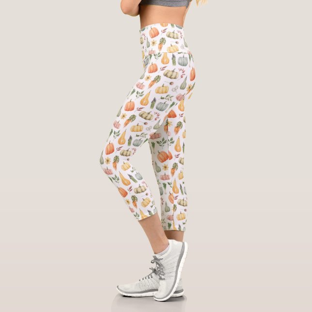 Watercolor Autumn Harvest Pattern Capri Leggings (Left)