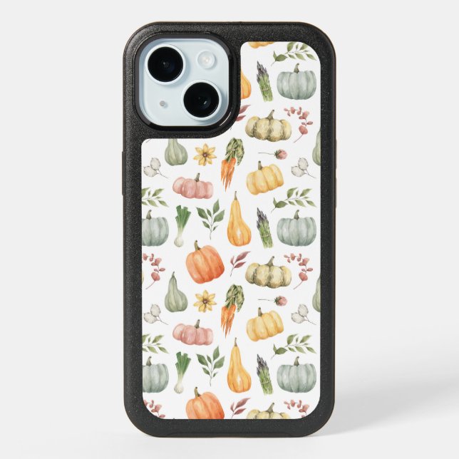 Watercolor Autumn Harvest Pattern iPhone 15 Case (Back)