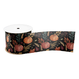 Watercolor Autumn Harvest Pattern Satin Ribbon