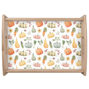 Watercolor Autumn Harvest Pattern Serving Tray