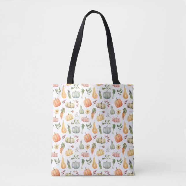 Watercolor Autumn Harvest Pattern Tote Bag (Front)