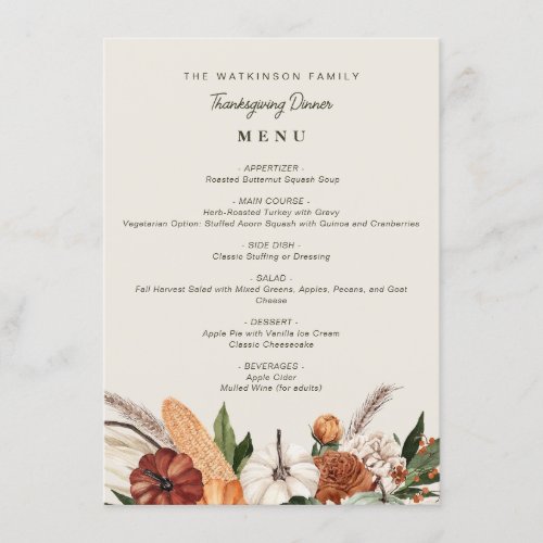 watercolor autumn harvest thanksgiving menu