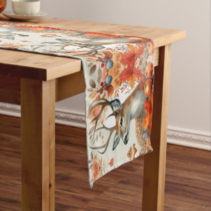Watercolor Autumn Harvest with Deer Table Runner