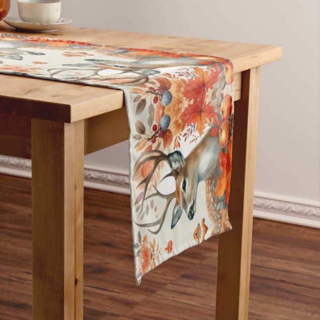 Watercolor Autumn Harvest with Deer Table Runner (In Situ)