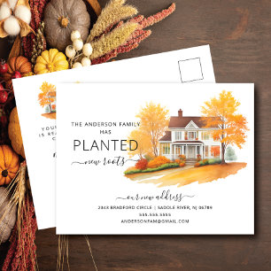 Watercolor Autumn House Moving Announcement Postcard