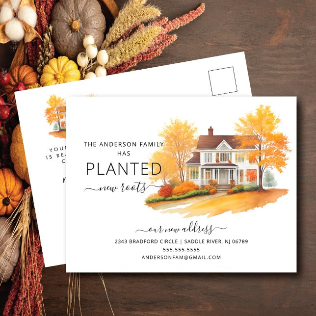 Watercolor Autumn House Moving Announcement Postcard (Creator Uploaded)