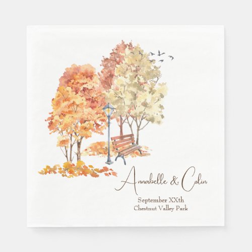 Watercolor Autumn in the Park Wedding Napkins