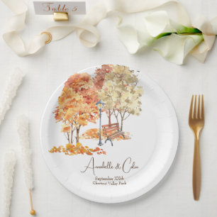Watercolor Autumn in the Park Wedding Paper Plates
