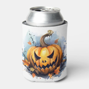 Watercolor Autumn Jack-o-lantern Can Cooler