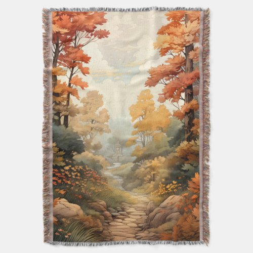 Watercolor Autumn Landscape Throw Blanket