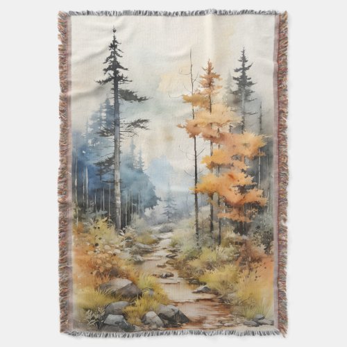 Watercolor Autumn Landscape Throw Blanket