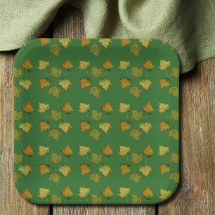 Watercolor Autumn leaf Friendsgiving Thanksgiving Paper Plates