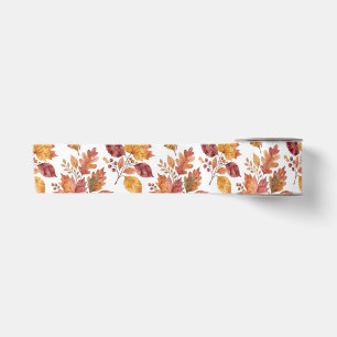 Watercolor Autumn Leaves and Berries Satin Ribbon