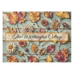 Watercolor Autumn Leaves and Wood Rustic Fall Art Tablecloth