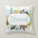 Watercolor Autumn Leaves Blessed Throw Pillow