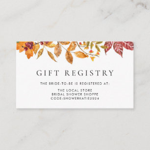 Watercolor Autumn Leaves Bridal Shower Registry Enclosure Card