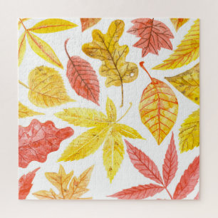 Watercolor autumn leaves, colorful pattern. jigsaw puzzle