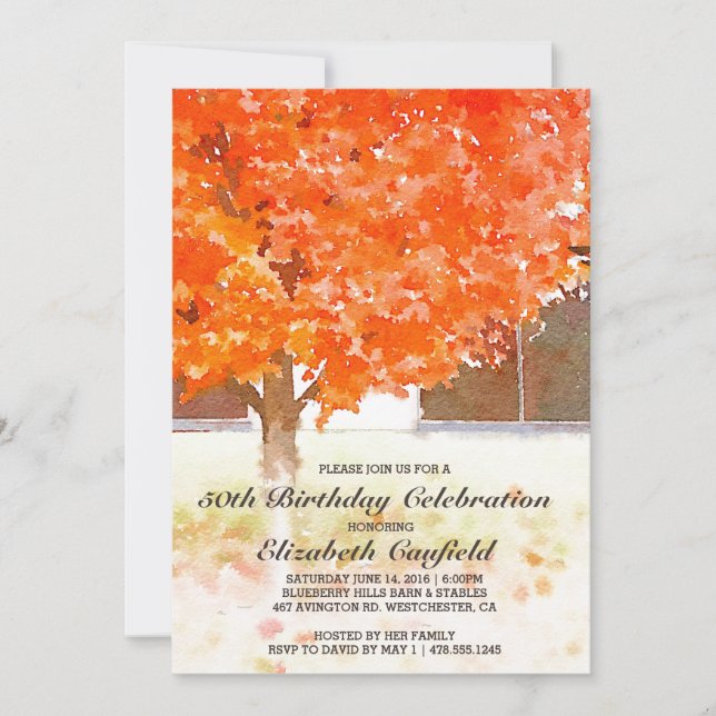 Watercolor Autumn Leaves | Fall Birthday Party Invitation (Front)