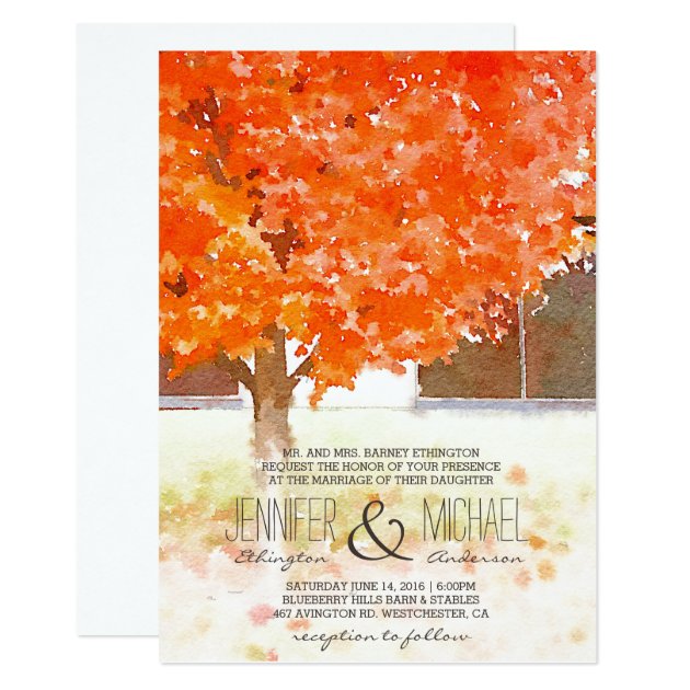 Watercolor Autumn Leaves | Fall Wedding Invitation