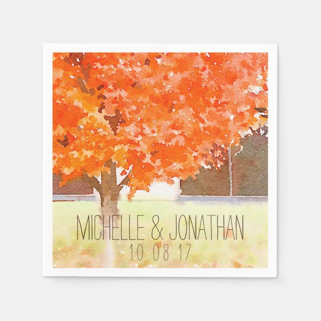 Watercolor Autumn Leaves | Fall Wedding Napkin (Front)