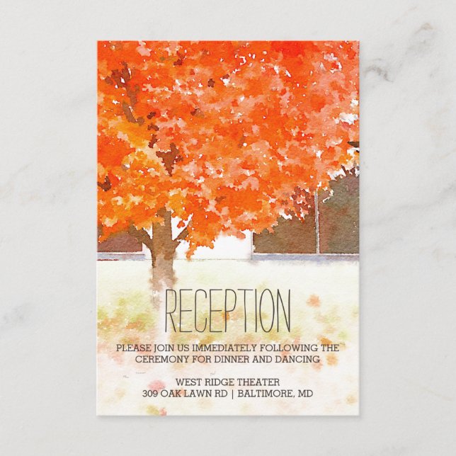 Watercolor Autumn Leaves | Fall Wedding Reception Enclosure Card (Front)
