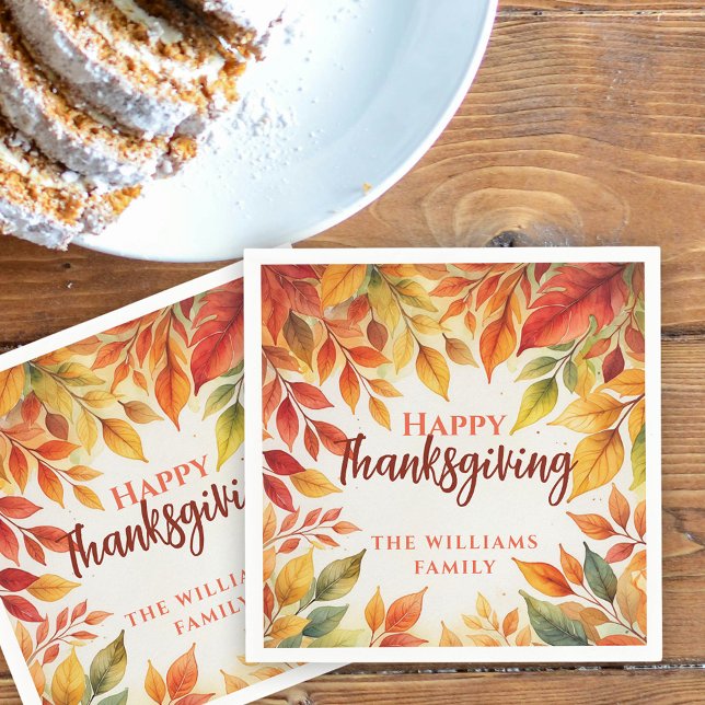 Watercolor Autumn Leaves Family Thanksgiving Napkins (Creator Uploaded)