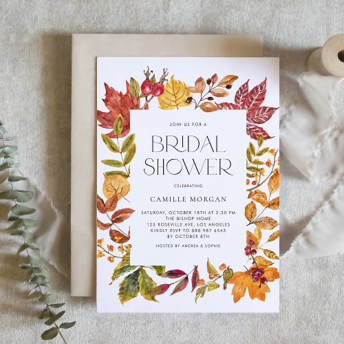 Watercolor Autumn Leaves Frame Fall Bridal Shower Invitation