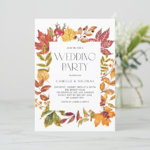 Watercolor Autumn Leaves Frame Fall Wedding Party Invitation