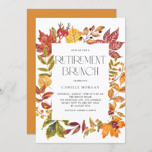 Watercolor Autumn Leaves Frame Retirement Brunch Invitation
