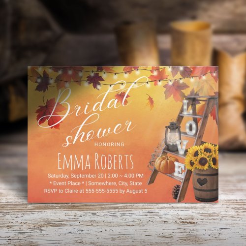 Watercolor Autumn Leaves Love Ladder Bridal Shower Invitation