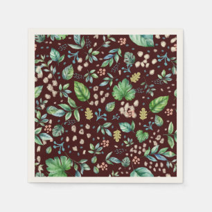 Watercolor Autumn Leaves on Burgundy Napkins