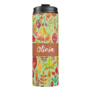 Watercolor Autumn Leaves Personalized Thermal Tumbler