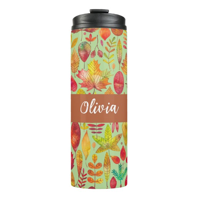 Watercolor Autumn Leaves Personalized Thermal Tumbler (Front)