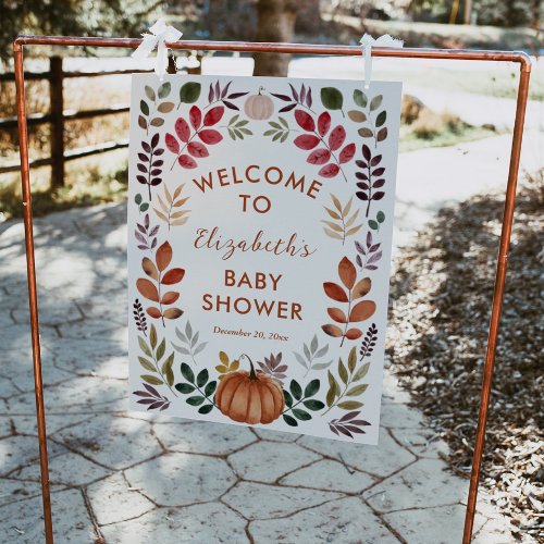Watercolor Autumn Leaves  Pumpkin Welcome Sign