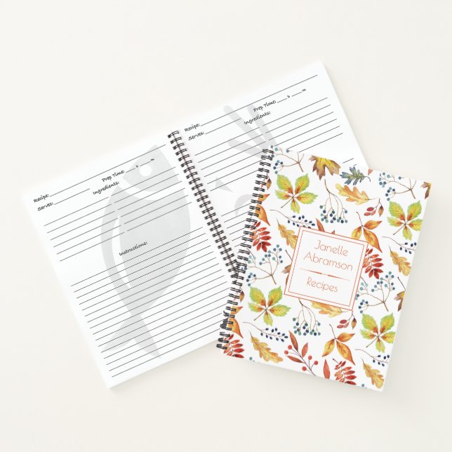 Watercolor Autumn Leaves Recipe Notebook | (Inside)