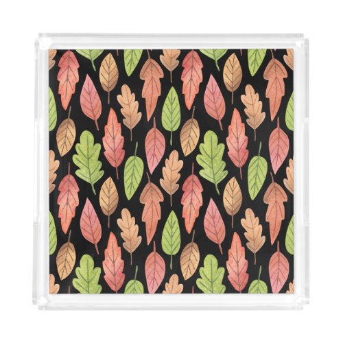 Watercolor autumn leaves seamless pattern acrylic tray