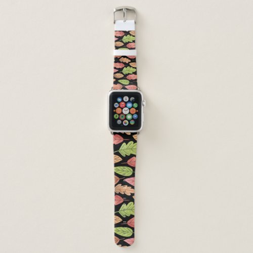 Watercolor autumn leaves seamless pattern apple watch band