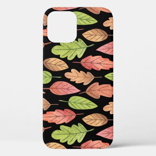 Watercolor autumn leaves seamless pattern iPhone 12 case