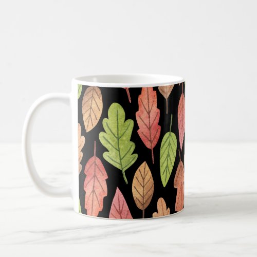 Watercolor autumn leaves seamless pattern coffee mug