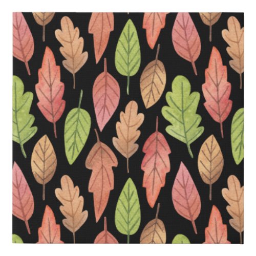 Watercolor autumn leaves seamless pattern faux canvas print