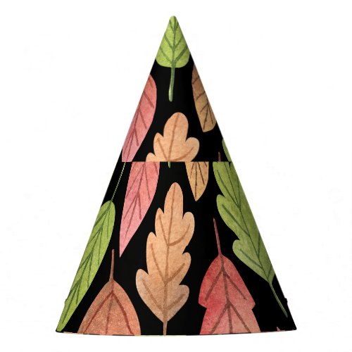 Watercolor autumn leaves seamless pattern party hat