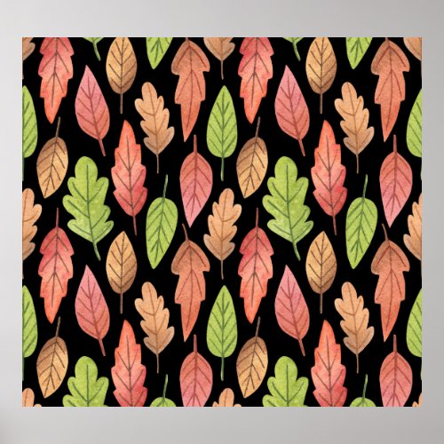 Watercolor autumn leaves seamless pattern poster